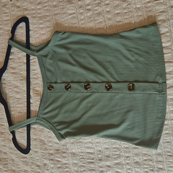 Sage Green Ribbed Faux Button Tank Top XS Minimalist Shein - Picture 5 of 10